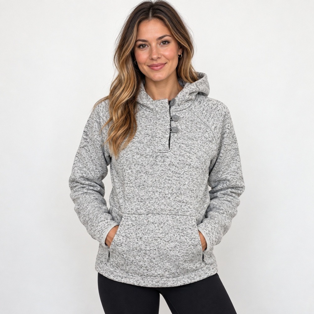 Legendary Whitetails Womens Grey Marl Sweater Fleece Button Zip Hoodie Medium